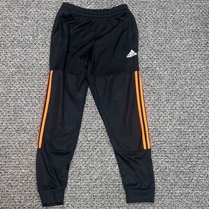 Adidas Kids Black Joggers with Orange Stripes